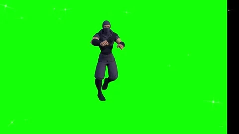 Animated ninja character performing energetic dance moves against a bright Stock Footage 346041490