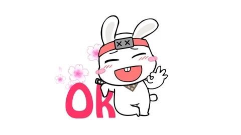 Animated Ninja Rabbit and the Message 'OK' on White Background Stock Footage 282772273
