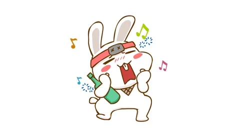 Animated Ninja Rabbit Dancing Drunk - White Background Stock Footage 282774354