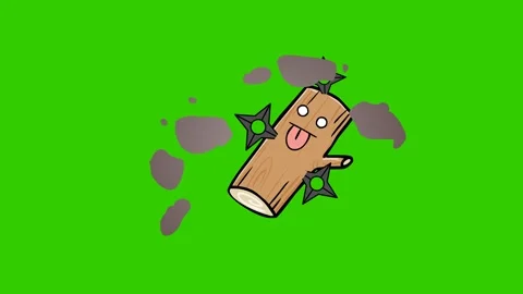 Animated ninja rabbit deceiving opponents with a wooden staff on green scre.. Stock Footage 282772058