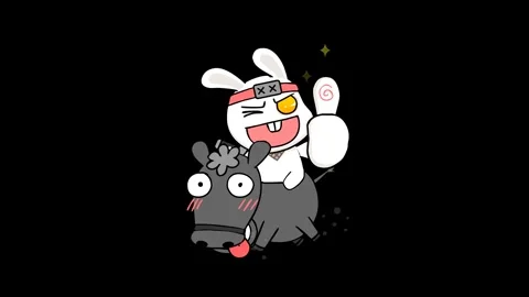 Animated Ninja rabbit enjoys riding a black horse  - Transparent Background Stock Footage 282772002