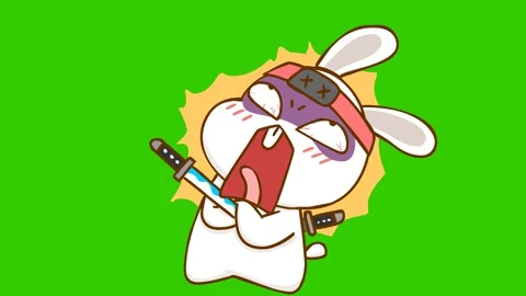 Animated Ninja Rabbit Getting Stabbed and Dying - Green Screen Stock Footage 282774282