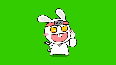 Animated Ninja Rabbit Giving Thumbs Up on Green Screen Stock Footage 282772149