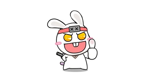 Animated Ninja Rabbit Giving Thumbs Up on White Background Stock Footage 282772151