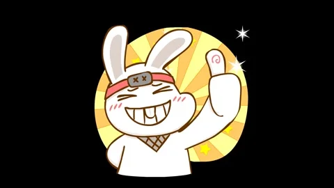 Animated Ninja Rabbit Giving Thumbs Up - Transparent Background Stock Footage 282774418