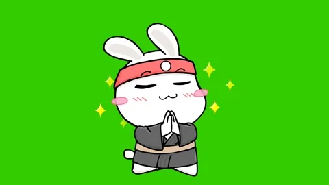 Animated ninja rabbit with hands in prayer position, on a green screen back.. Stock Footage 282772104