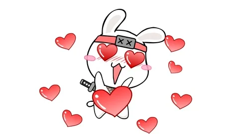 Animated ninja rabbit jumping and throwing a heart, on a white background Video stock 282772101