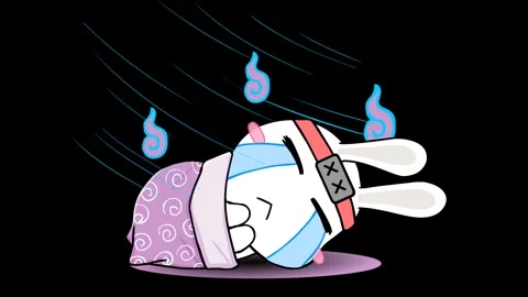 Animated Ninja Rabbit Lying Down Crying in the Cold Wind - Transparent Back.. Stock Footage 282772178