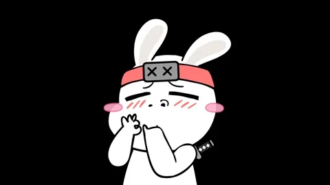 Animated Ninja Rabbit Nonchalantly Picking Its Nose - Transparent Background Video stock 282772208