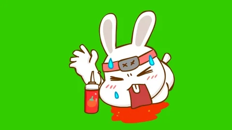 Animated Ninja Rabbit Playing Dead by Tomato with Green Screen Stock Footage 282774286