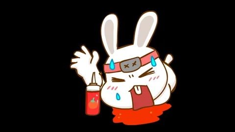 Animated Ninja Rabbit Playing Dead by Tomato with Transparent Background Stock Footage 282774287