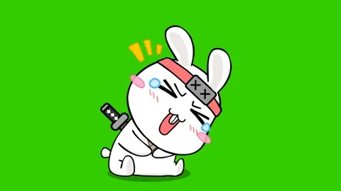 Animated ninja rabbit sitting and laughing with tears, on a green screen bl.. Stock Footage 282772079