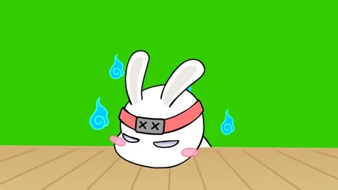 Animated Ninja Rabbit Slumped in Sorrow on Green Screen Stock Footage 282772137