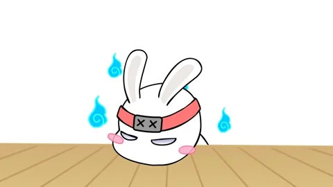 Animated Ninja Rabbit Slumped in Sorrow on White Background Stock Footage 282772142