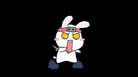 Animated ninja rabbit startled and turned into ice  - Transparent Background Stock Footage 282771991