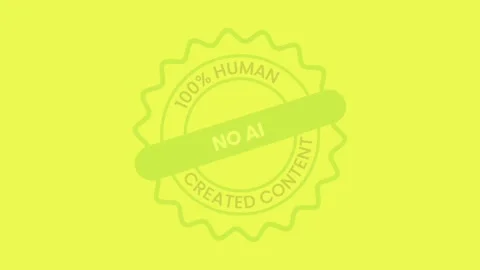 Animated No AI 100% Human Created Content Green Badge Zoom on Yellow Background 库存影片 336771061