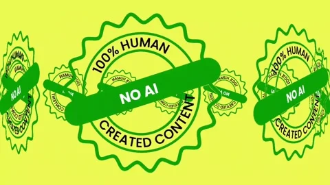 Animated No AI 100% Human Created Content Green Badge Zoom on Yellow Background Видео 336771063