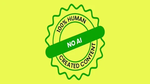 Animated No AI 100% Human Created Content Green Badge Zoom on Yellow Background Stock Footage 336771116