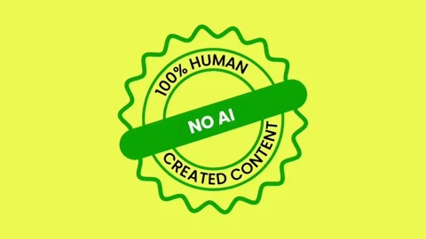 Animated No AI 100% Human Created Content Green Badge Zoom on Yellow Background 動画素材 336771229