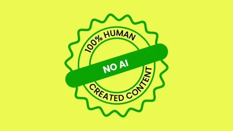 Animated No AI 100% Human Created Content Green Badge Zoom on Yellow Background 库存影片 336771242