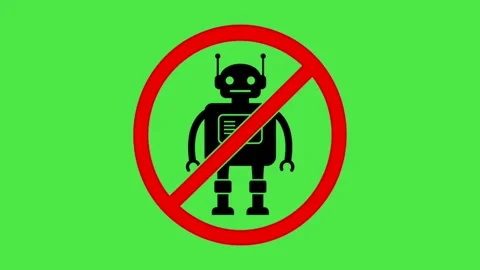 Animated No Bot Prohibition Sign on Green Screen - AI Restriction Symbol Stock Footage 336452858