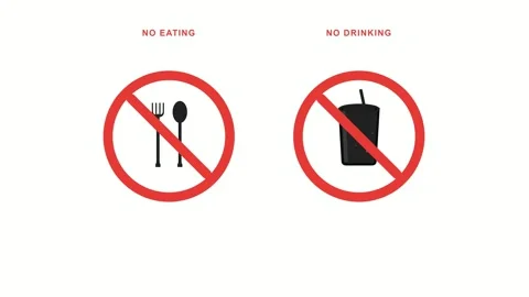 Animated no eating and no drinking prohibition warning sign icons Video stock 334820733