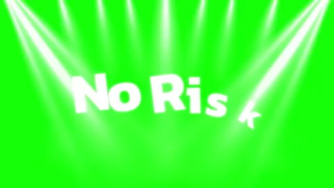 Animated no risk text overlay featuring bright white stage spotlights green Video stock 338386583