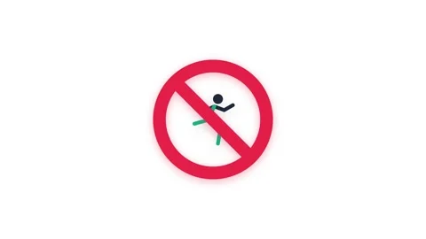 Animated No Running Prohibition Symbol on White Background Stock Footage 344948432