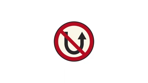 Animated No U-Turn Prohibited Traffic Sign on White Видео 346619134