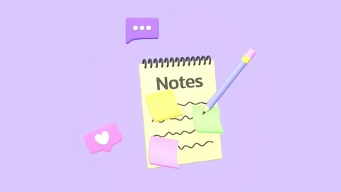 Animated note book with pencil, sticky notes, speech bubble and love icon. Stock Footage 276804669