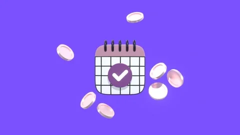 Animated Notebook Or Calendar With Check Mark Sign And Floating Shiny Coins. Stock Footage 294883421