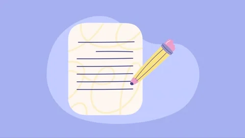 Animated notepad with lines and squiggles being written on by a yellow pencil Stock Footage 334535590