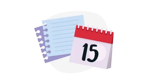 Animated notepad paper and calendar displaying day fifteen appearing on whi.. Stock Footage 334530842