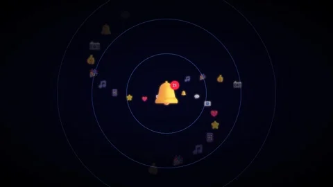 Animated Notification Icons Burst Around a Central Alert Symbol Stock Footage 340365003