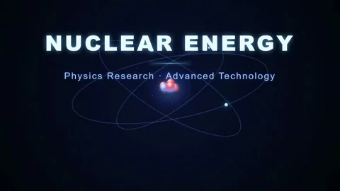 Animated Nuclear Energy Concept with Atomic Model and Physics Research Text on Stock Footage 346217828
