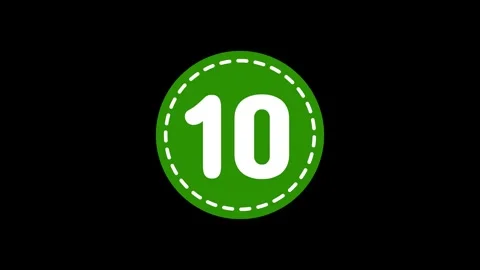 Animated number 10 in green circle badge loop on black background for top 1.. Stock Footage 340564979