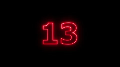 Animated number 13 neon light glowing on black background, motion graphic. 库存影片 337443853