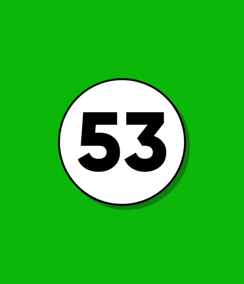 Animated number 53 graphic with white circle and shadow on green background 스톡 동영상 332396505