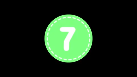 Animated number 7 in green circle badge loop on black background for top 7 .. Stock Footage 340564978