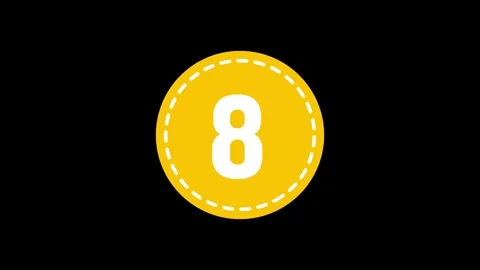 Animated number 8 in yellow circle badge loop on black background for top 8.. Stock Footage 340564960
