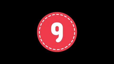 Animated number 9 in red circle badge loop on black background for 9 second.. Stock Footage 340564959