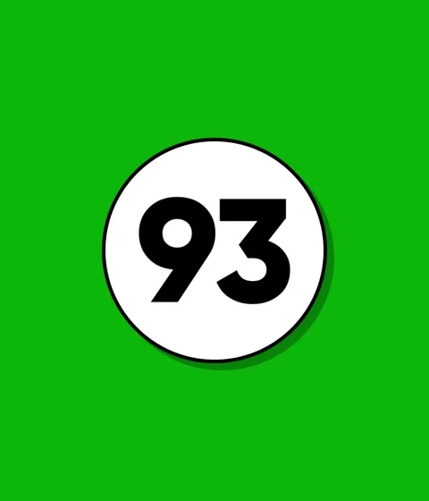 Animated number 93 appears and holds steady on bright green background with.. Stock Footage 332396620