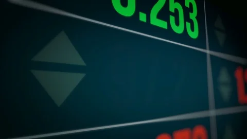 Animated Number Counter of Financial Data with Up-Down Arrows on LED Display Stock Footage 118217238