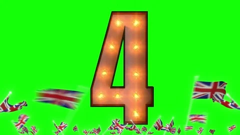 Animated number four with british flags on green screen Stock Footage 337444477