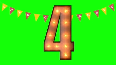 Animated number four with festive lights and banner on green screen Stock Footage 337444505