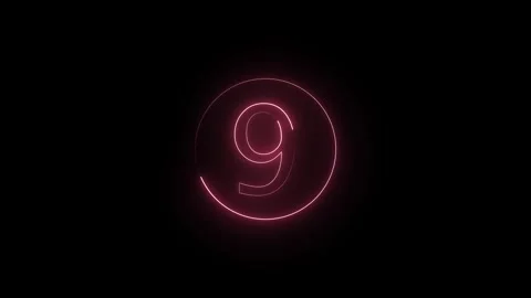 Animated number nine neon light glowing pink within circular frame on black.. 動画素材 332158201