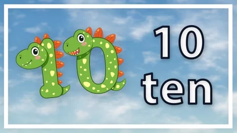 Animated Number Ten Dinosaur Characters Floating Over Blue Sky Background Stock Footage 342314039