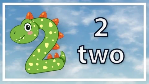 Animated Number Two with Green Dinosaur Character Floating Over Blue Sky 스톡 동영상 341715813