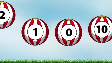 Animated Numbered Circus Balls Bouncing on Green Grass Background Stock Footage 339517020