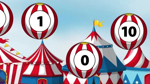 Animated Numbered Circus Balls Bouncing Over Colorful Carnival Tents Stock Footage 340009304